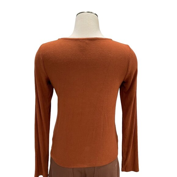 Rust Orange XXL Long Sleeve Top Tie Peasant Boho Casual Rustic Fall Comfy Trendy - Picture 8 of 8